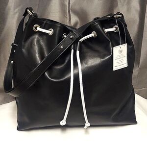 DONCASTER NWT Leather Hobo Bucket Crossbody Black White Bag
